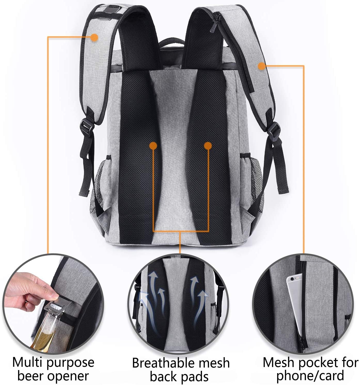 Backpack Cooler Leakproof Insulated Waterproof Backpack Cooler Bag, Lightweight Soft Beach Cooler Backpack for Men Women to Work Lunch Picnics Camping Hiking, 30 Cans